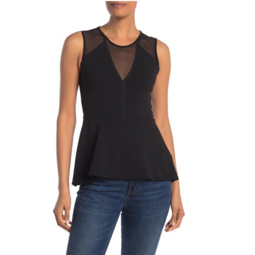Rachel Roy Black Sleeveless Peplum Top